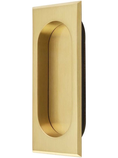 4 inch Solid Brass Rectangular Pocket-Door Flush Pull in Antique Brass.